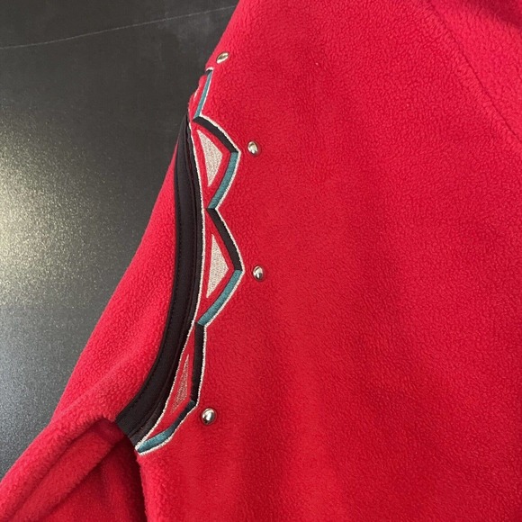 VTG BOB MACKIE Oversize Small Studded Embroidered Red Fleece Jacket Southwestern - Picture 6 of 11